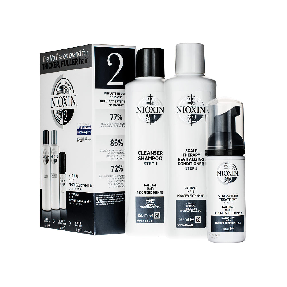 NIOXIN 3D CARE SYSTEM 2 - 3 PIECE TRIAL KIT FOR NOTICEABLY THINNING NATURAL HAIR