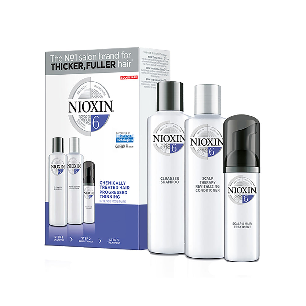 NIOXIN 3D CARE SYSTEM 6 - 3 PIECE TRIAL KIT FOR NOTICEABLY THINNING CHEMICALLY TREATED HAIR