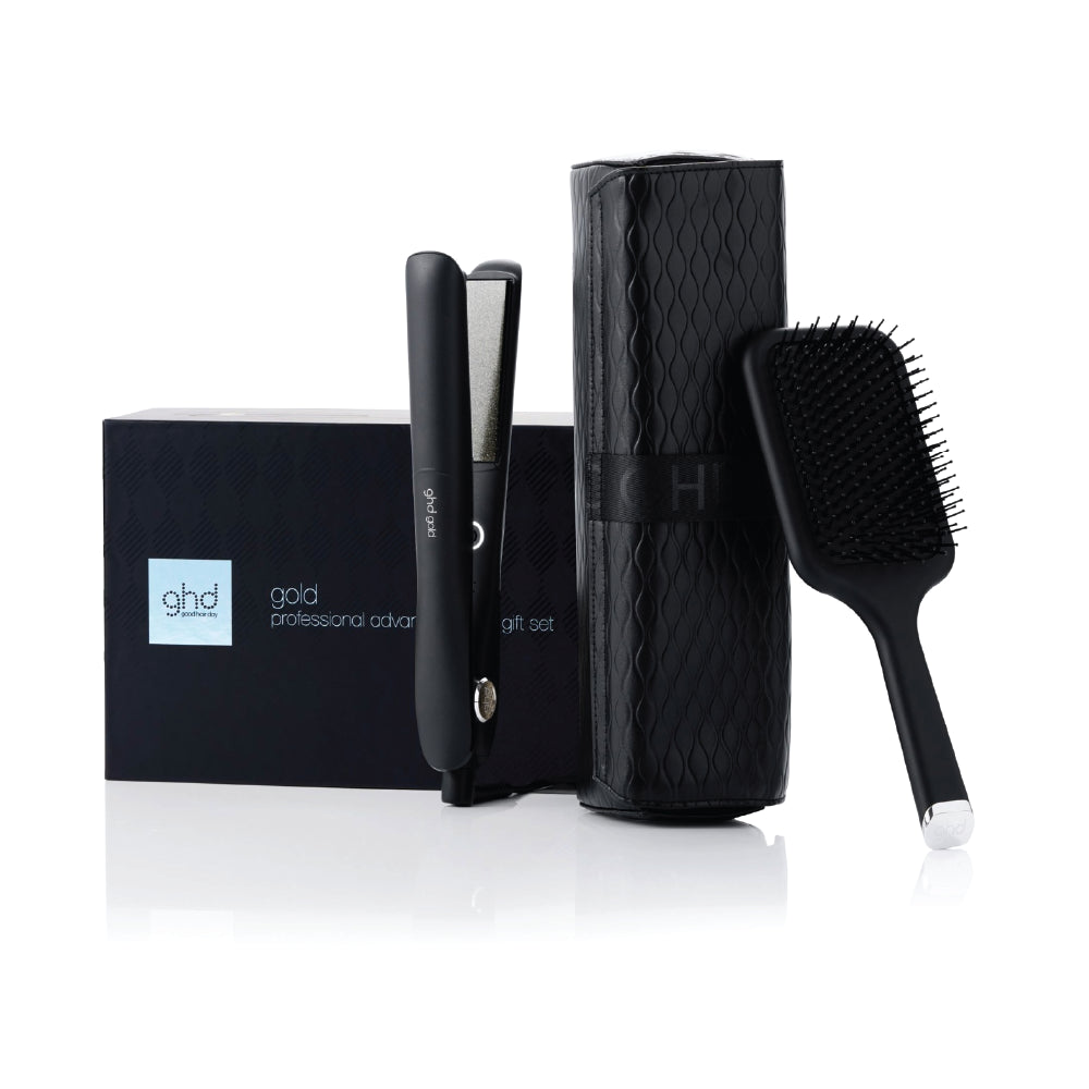 ghd GOLD STYLER WITH PADDLE BRUSH & HEAT-RESISTANT BAG GIFT SET