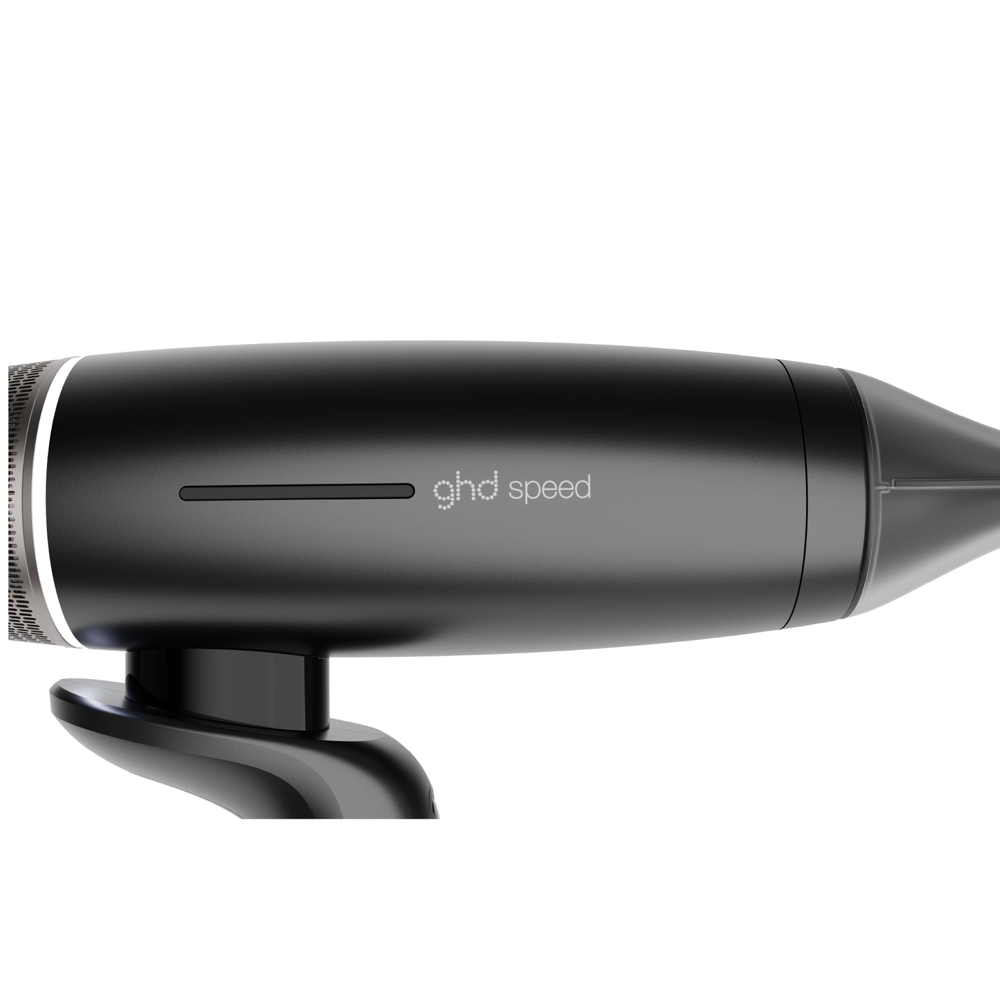 Black ghd speed hair dryer on a white background