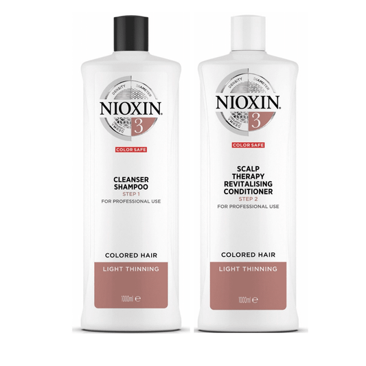 NIOXIN 3D CARE SYSTEM 3 - CLEANSER SHAMPOO AND REVITALISING CONDITIONER FOR COLOURED HAIR WITH LIGHT THINNING 1L DUO