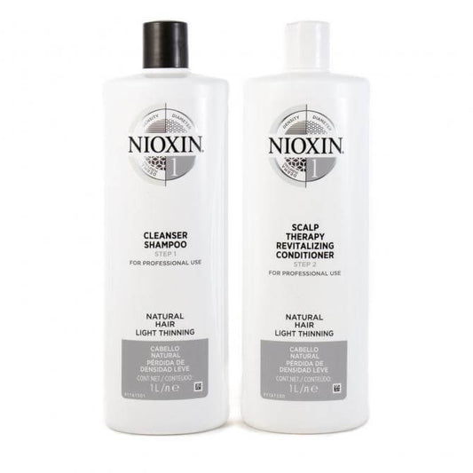 NIOXIN 3D CARE SYSTEM 1 - CLEANSER SHAMPOO AND REVITALISING CONDITIONER FOR NATURAL HAIR WITH LIGHT THINNING 1L DUO