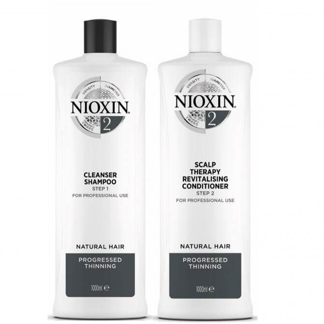 NIOXIN 3D CARE SYSTEM 2 - CLEANSER SHAMPOO AND REVITALISING CONDITIONER FOR NATURAL HAIR WITH LIGHT THINNING 1L DUO VALUED AT $178